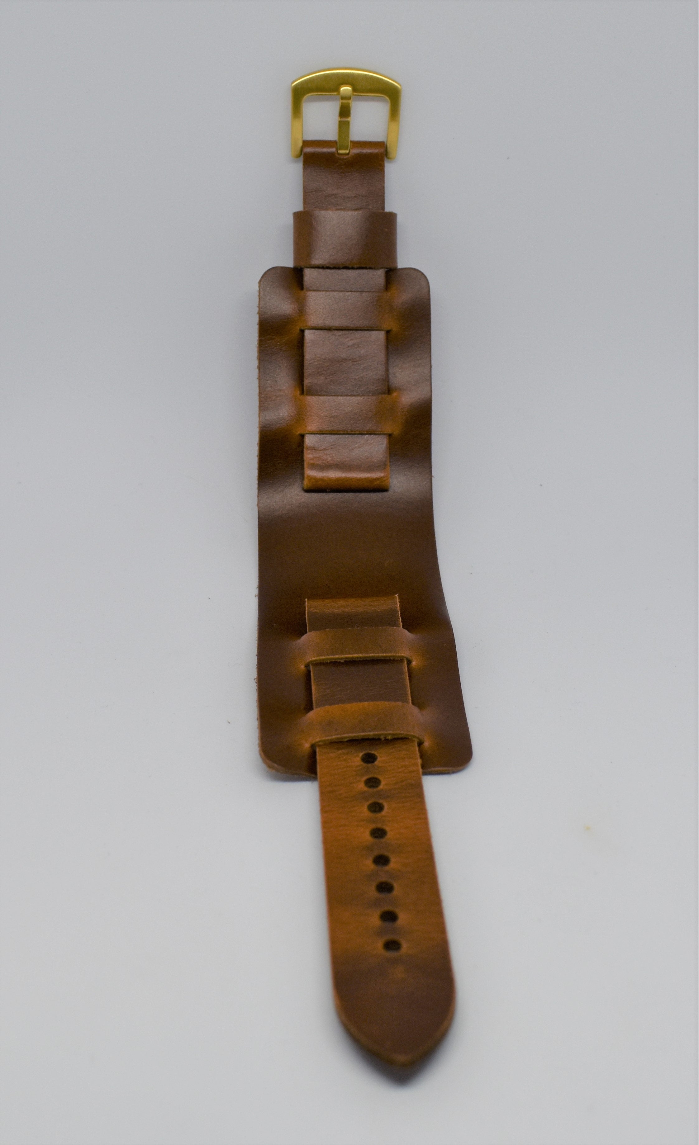 1970s Leather Cuff Watch Band Woven high quality Black Brown Snaps Gold Grommets Vintage