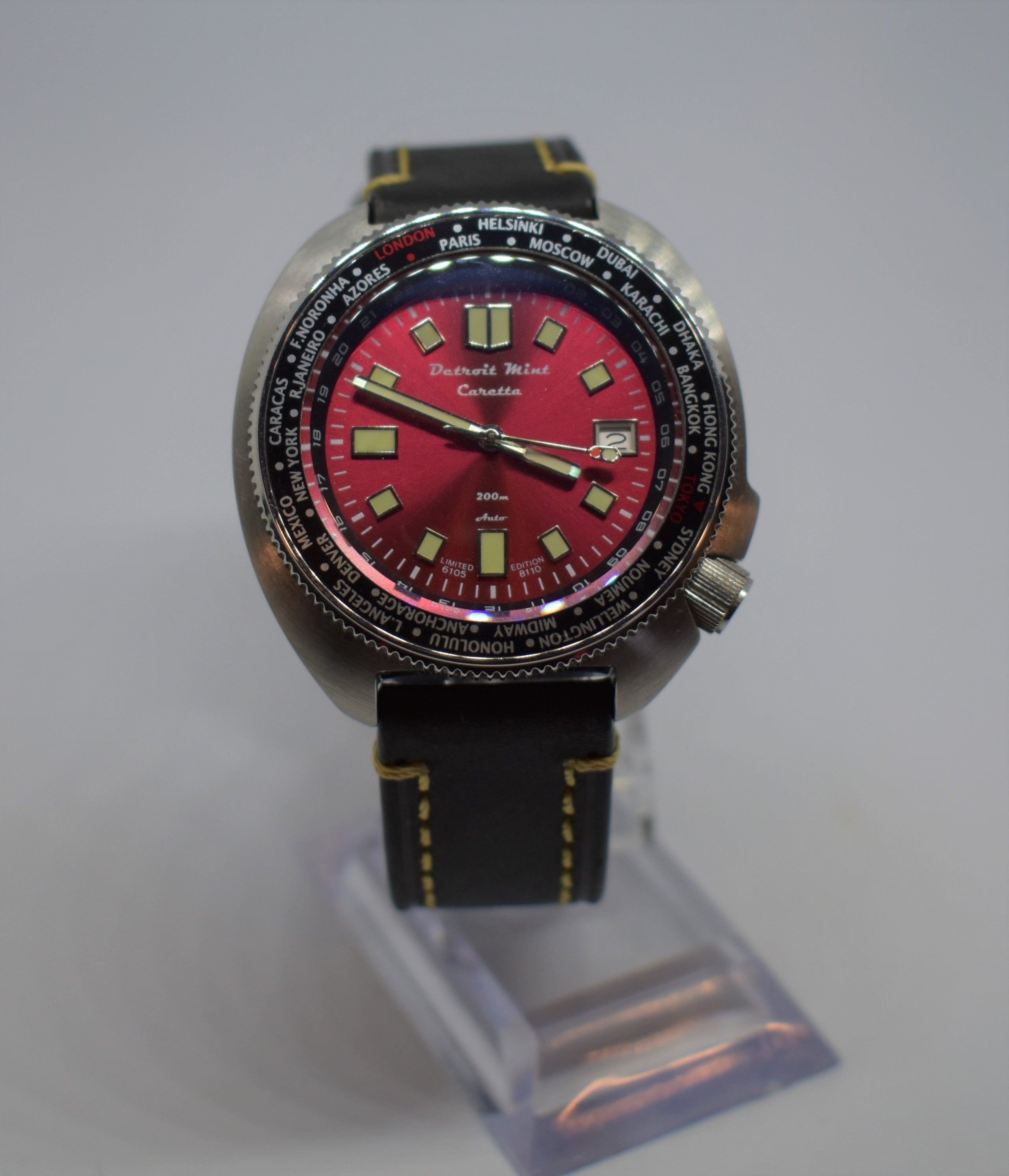 Detroit Mint Caretta Red Sky Turtle Diver with World Time
